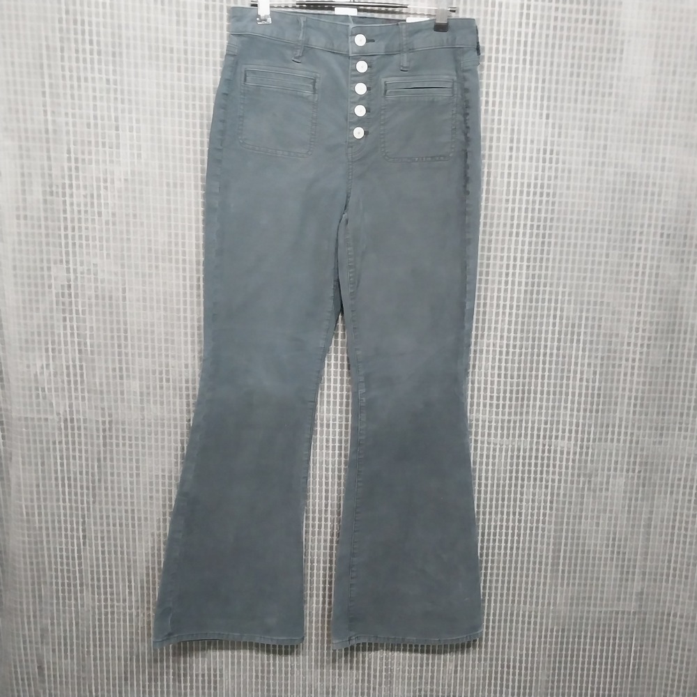 American Eagle Women Pants Super Hi-Rise‎ Flare Corduroy Button Fly 6 Gray Blue